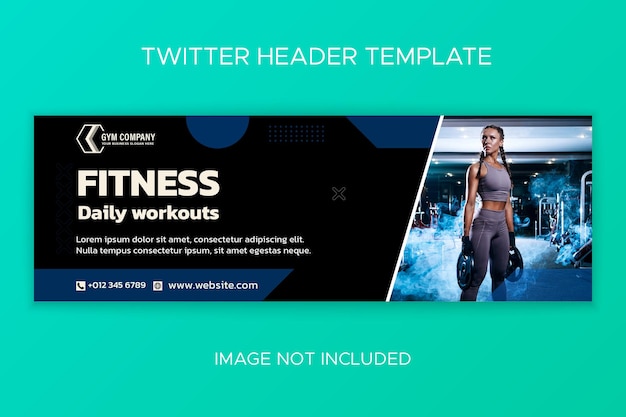 Flat gym and fitness social media twitter header template