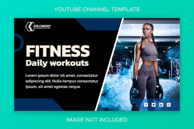 Flat gym and fitness social media YouTube Thumbnail template