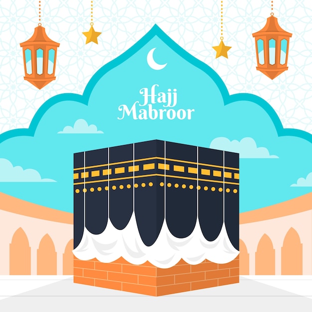 Flat hajj illustration with mecca