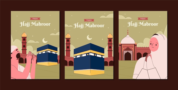 Flat hajj islamic pilgrimage greeting cards collection