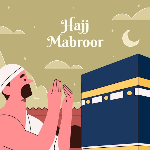 Flat hajj islamic pilgrimage illustration