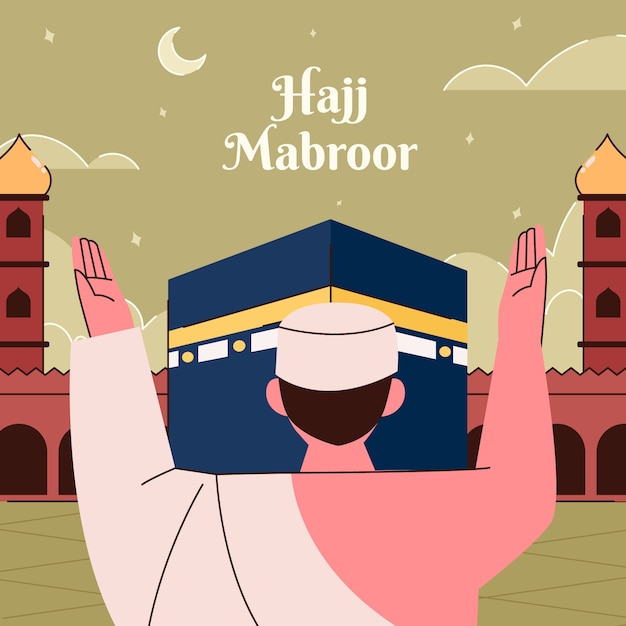 Flat hajj islamic pilgrimage illustration