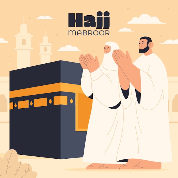 Flat hajj islamic pilgrimage illustration