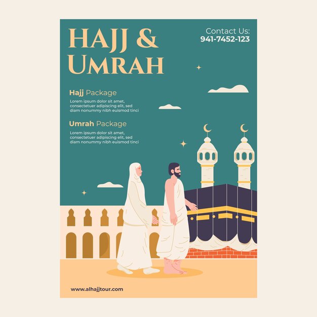 Vector flat hajj islamic pilgrimage vertical poster template