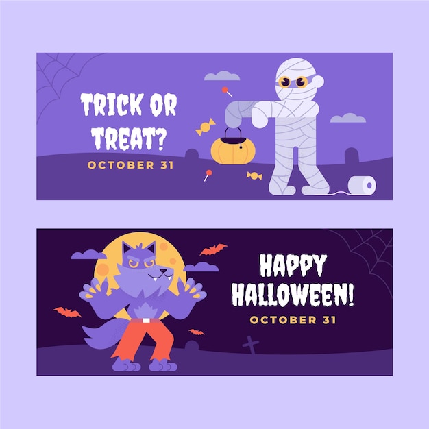 Flat halloween banners set