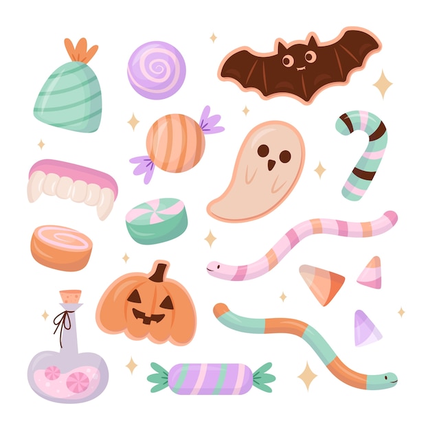 Flat halloween candy elements collection