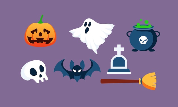 Flat halloween element collection background vector