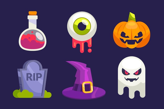 Flat halloween elements collection