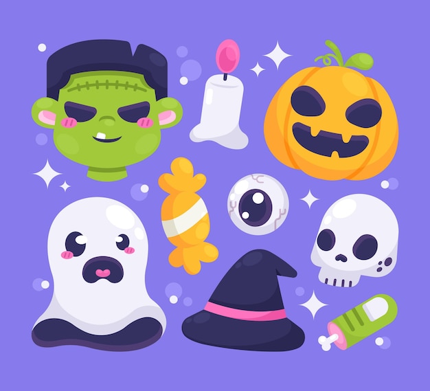 Flat halloween elements collection