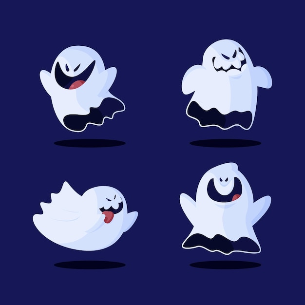 Flat halloween ghosts collection