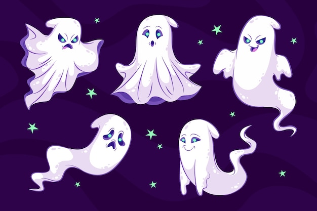 Flat halloween ghosts collection