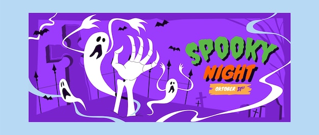 Flat halloween horizontal banner template