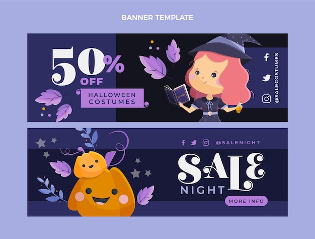 Flat halloween horizontal banners set