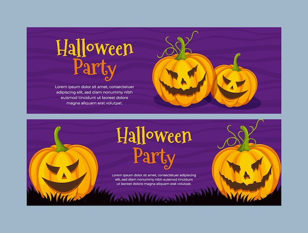 Flat halloween horizontal banners set