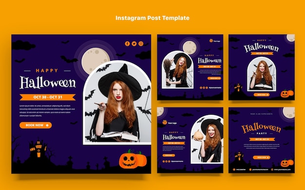 Flat halloween instagram posts collection