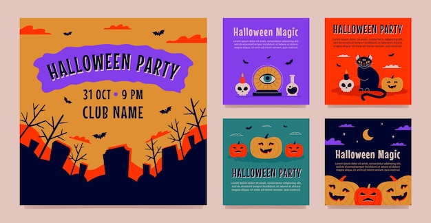 Flat halloween instagram posts collection