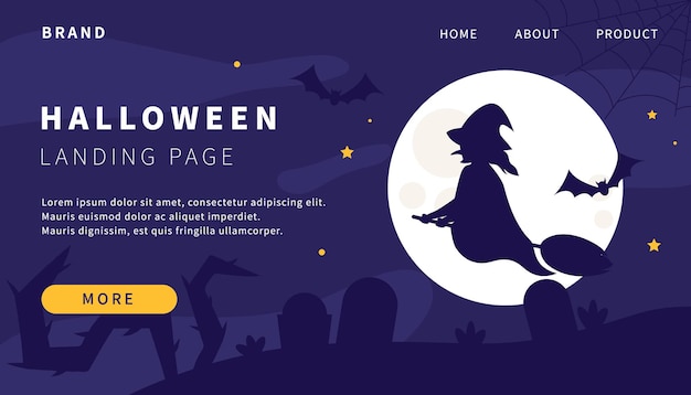 Flat halloween landing page design concept