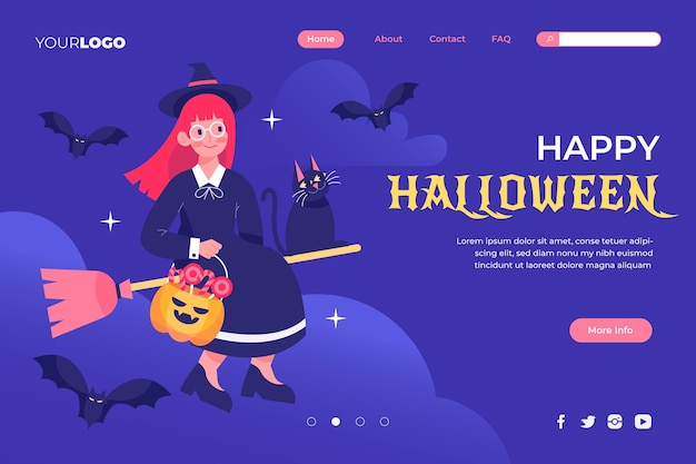 Flat halloween landing page template