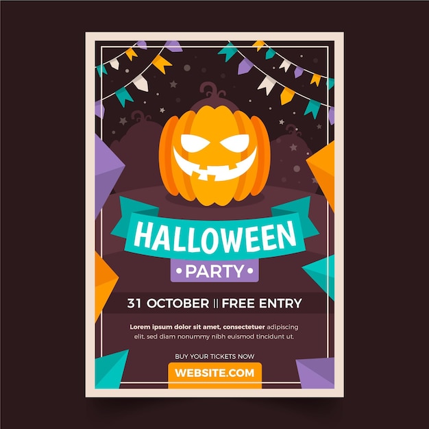 Flat halloween party vertical poster template