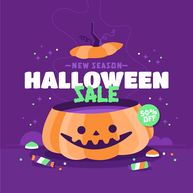 Flat halloween sale illustration