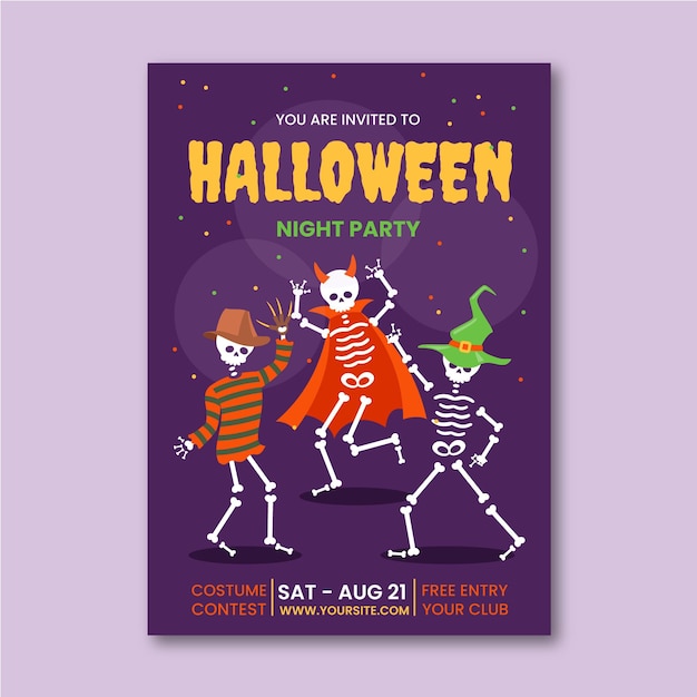 Flat halloween vertical party flyer template