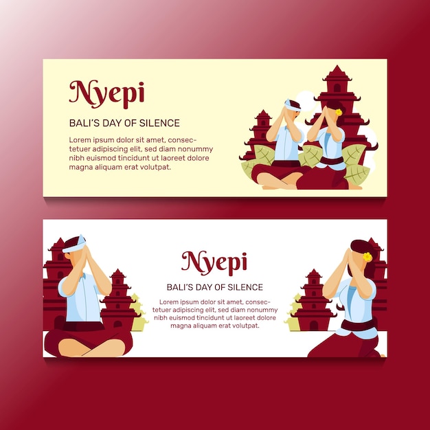 Flat hand draw nyepi illustration banners