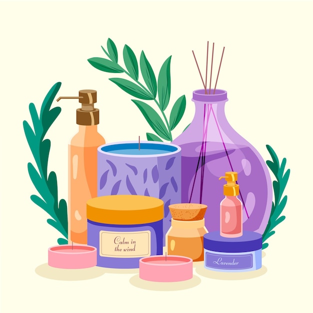 Flat-hand drawn aromatherapy element illustration collection