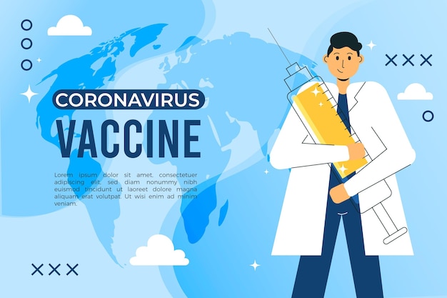 Flat-hand drawn coronavirus vaccine background