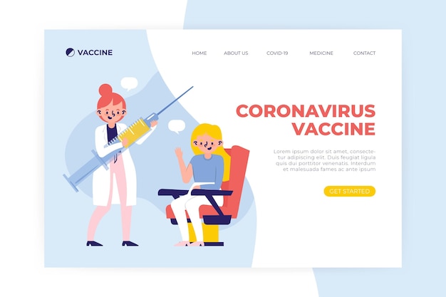 Flat hand drawn coronavirus vaccine web template illustrated