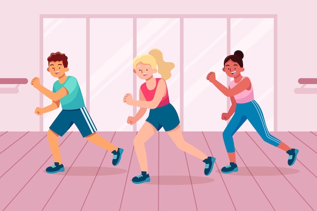 Flat-hand drawn dance fitness class illustration