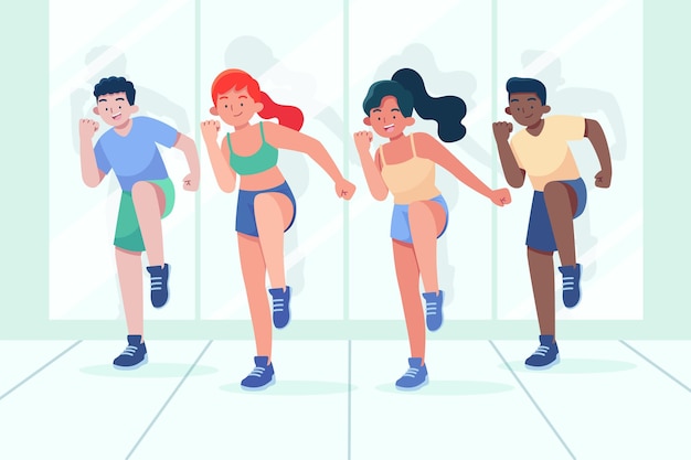 Flat-hand drawn dance fitness class illustration