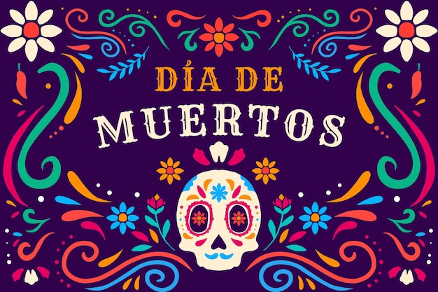 Flat hand drawn Dia de muertos day of dead background illustration