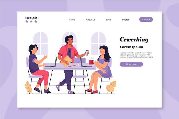 Flat hand drawn landing page coworking