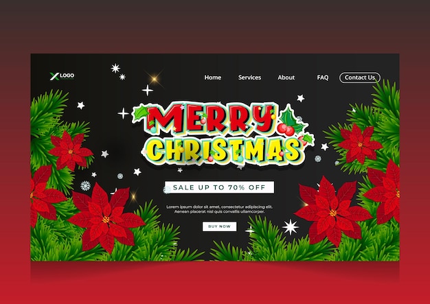 Flat hand drawn mary christmas landing page design template