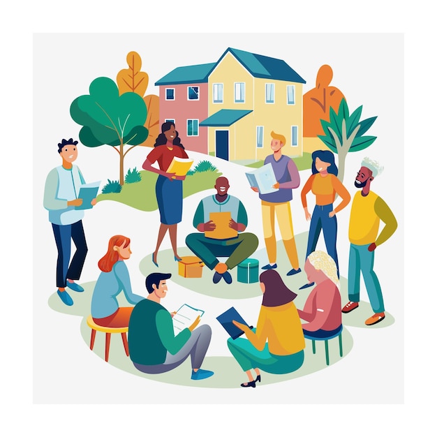 Flat hand drawn neighborhood meeting vector illustration