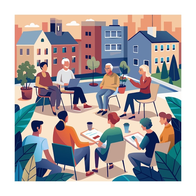 Vector flat hand drawn neighborhood meeting vector illustration