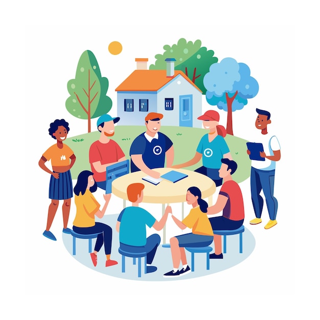 Flat hand drawn neighborhood meeting vector illustration