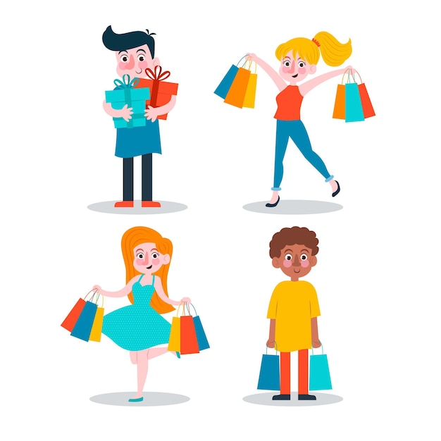 Flat-hand drawn people shopping on sale illustration