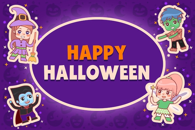 Flat happy halloween kid sticker