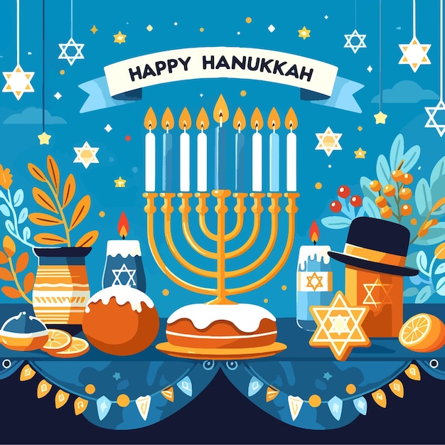 Vector flat happy hanukkah illustration background