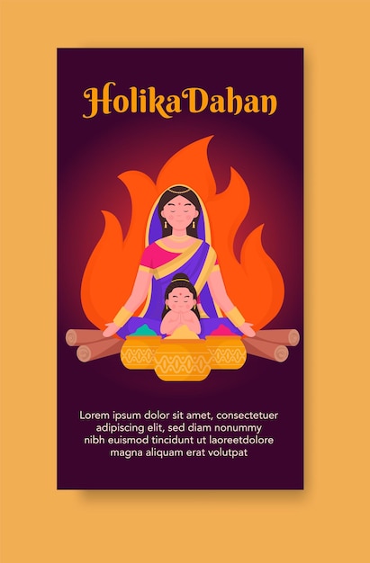 Flat happy holika dahan social media illustration