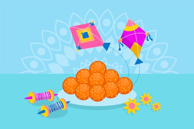 Vector flat happy makar sankranti illustration