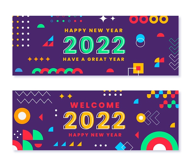 Flat happy new year 2022 horizontal banners set