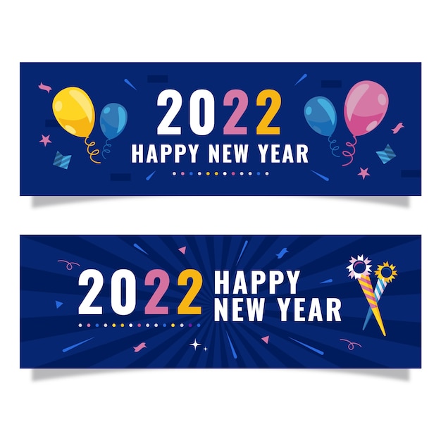 Flat happy new year 2022 horizontal banners set