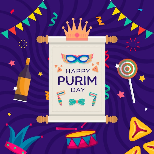 Vector flat happy purim illustration