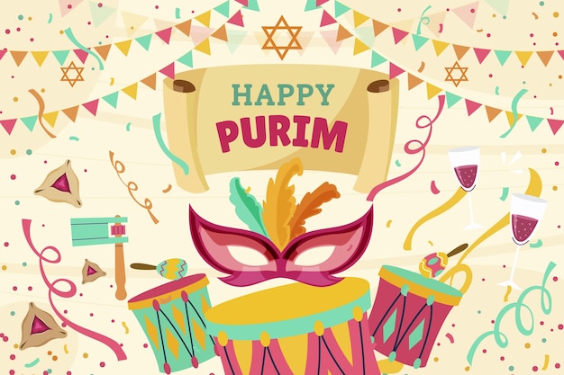 Flat happy purim illustration