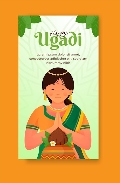 Flat happy ugadi for social media stories