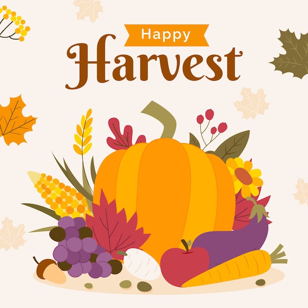 Flat harvest festival celebration illustration