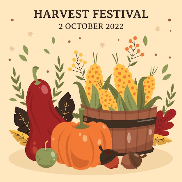 Flat harvest festival celebration illustration