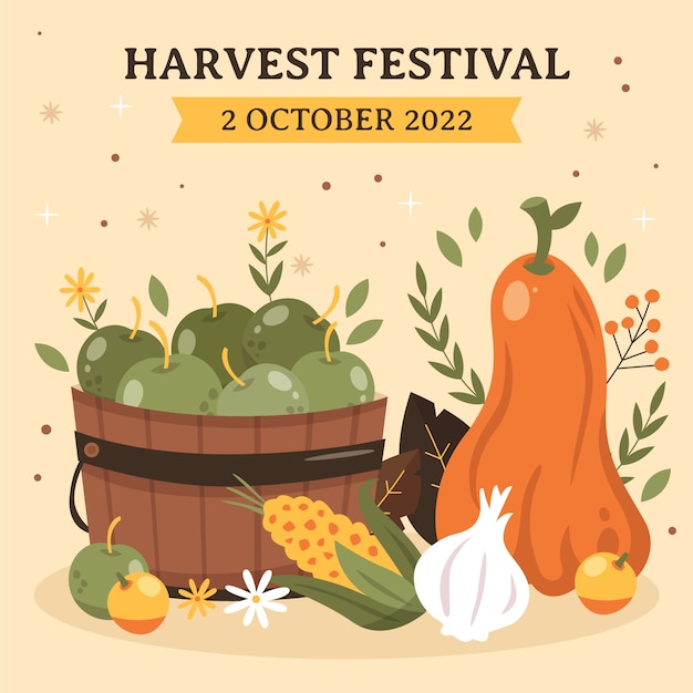 Flat harvest festival celebration illustration